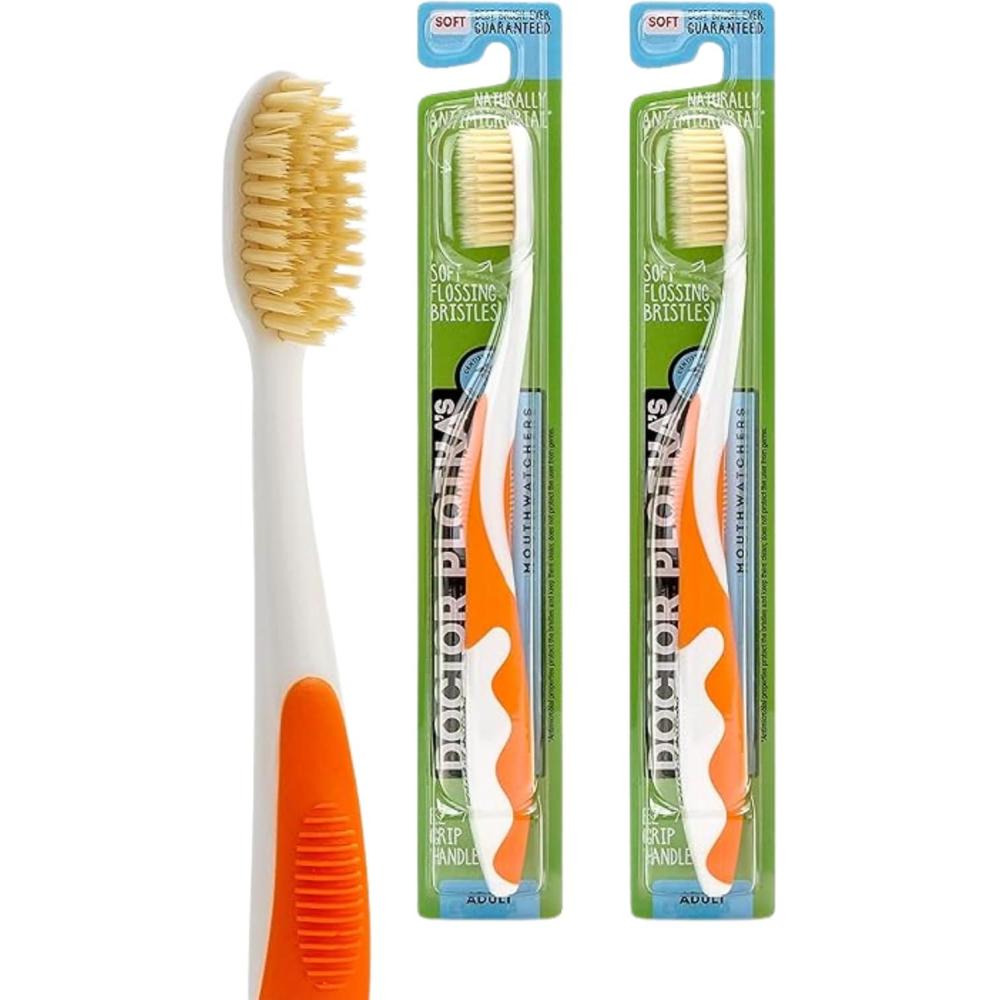image:imageMOUTHWATCHERS Soft Flossing Manual Toothbrush for Adults 2 Pack Orange Ultra Clean Good for Sensitive Teeth and Gums By Dr PlotkasOrange