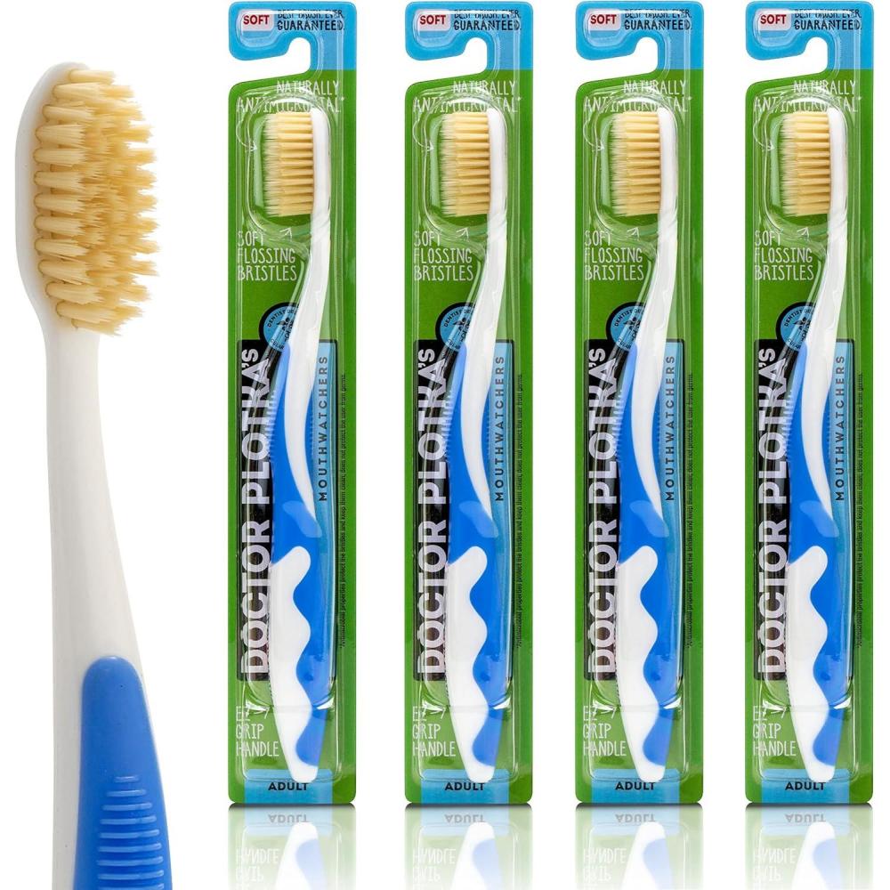 image:imageMOUTHWATCHERS Soft Flossing Toothbrushes Value Pack of 4 Green Manual Toothbrush for Adults Ultra Clean Good for Sensitive Teeth and Gums by Dr PlotkasBlue
