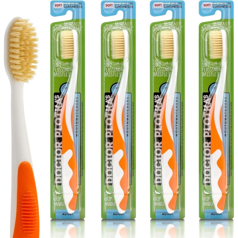 image:imageMOUTHWATCHERS Soft Flossing Toothbrushes Value Pack of 4 Green Manual Toothbrush for Adults Ultra Clean Good for Sensitive Teeth and Gums by Dr PlotkasOrange