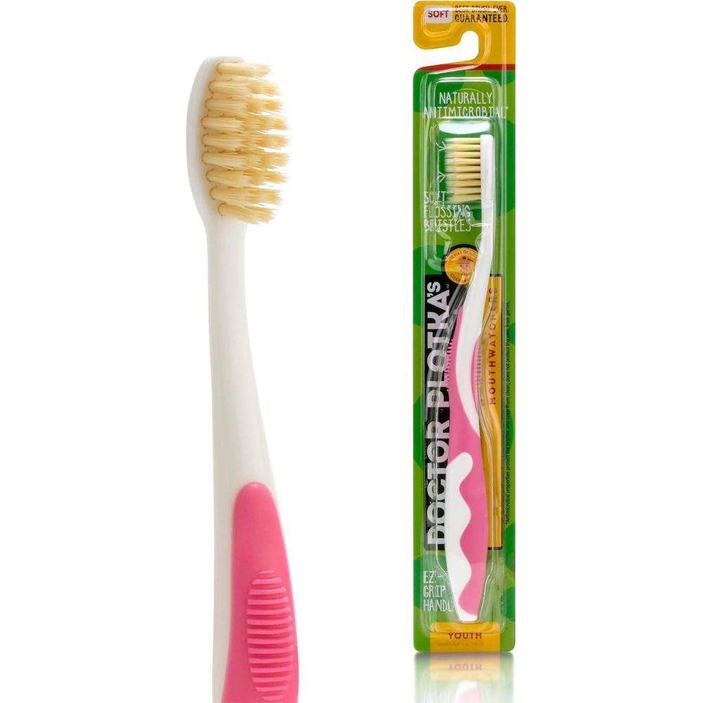 image:imageMOUTHWATCHERS Soft Flossing Toothbrushes for Kids Pink Ultra Clean Manual Toothbrush for Sensitive Teeth amp Gums by Dr PlotkaPink