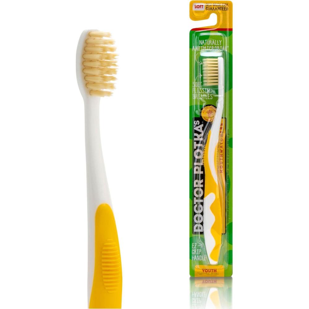 image:imageMOUTHWATCHERS Soft Flossing Toothbrushes for Kids Pink Ultra Clean Manual Toothbrush for Sensitive Teeth amp Gums by Dr PlotkaYellow
