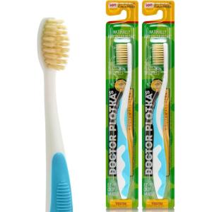 MOUTHWATCHERS Soft Childrens Flossing Manual Toothbrush, Set of 2, Yellow and Blue, Toothbrushes for Kids & Teens, Ultra Clean, by Dr. Plotka’s(Blue)