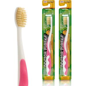 MOUTHWATCHERS Soft Childrens Flossing Manual Toothbrush, Set of 2, Yellow and Blue, Toothbrushes for Kids & Teens, Ultra Clean, by Dr. Plotka’s(Pink)