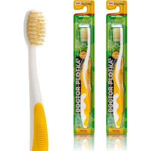 MOUTHWATCHERS Soft Childrens Flossing Manual Toothbrush, Set of 2, Yellow and Blue, Toothbrushes for Kids & Teens, Ultra Clean, by Dr. Plotka’s(Yellow)