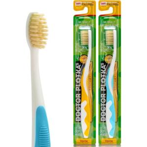 MOUTHWATCHERS Soft Childrens Flossing Manual Toothbrush, Set of 2, Yellow and Blue, Toothbrushes for Kids & Teens, Ultra Clean, by Dr. Plotka’s(Yellow/Blue)