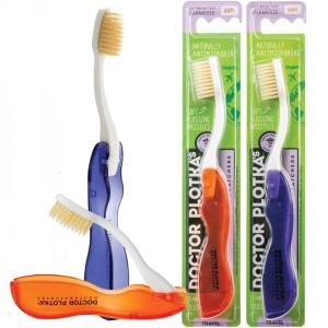 MOUTHWATCHERS Soft Flossing Folding Travel Toothbrush, Red, Ultra Clean, Good for Sensitive Teeth and Gums, by Dr. Plotka’s(Red & Blue)
