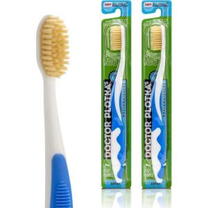 MOUTHWATCHERS Soft Flossing Manual Toothbrush for Adults, 2 Pack, Orange, Ultra Clean, Good for Sensitive Teeth and Gums, By Dr. Plotka’s(Blue)