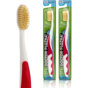 MOUTHWATCHERS Soft Flossing Manual Toothbrush for Adults, 2 Pack, Orange, Ultra Clean, Good for Sensitive Teeth and Gums, By Dr. Plotka’s(Red)
