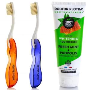 MOUTHWATCHERS Soft Flossing Toothbrush and Whitening Toothpaste, 2 Toothbrushes 1 Toothpaste, Manual Soft Toothbrushes for Adults, Folding Travel Size, Naturally Sourced