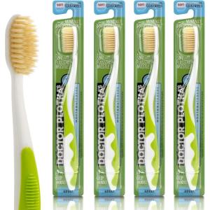 MOUTHWATCHERS Soft Flossing Toothbrushes, Value Pack of 4, Green, Manual Toothbrush for Adults, Ultra Clean, Good for Sensitive Teeth and Gums, by Dr. Plotka’s(Green)