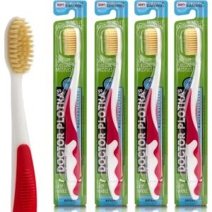 MOUTHWATCHERS Soft Flossing Toothbrushes, Value Pack of 4, Green, Manual Toothbrush for Adults, Ultra Clean, Good for Sensitive Teeth and Gums, by Dr. Plotka’s(Red)